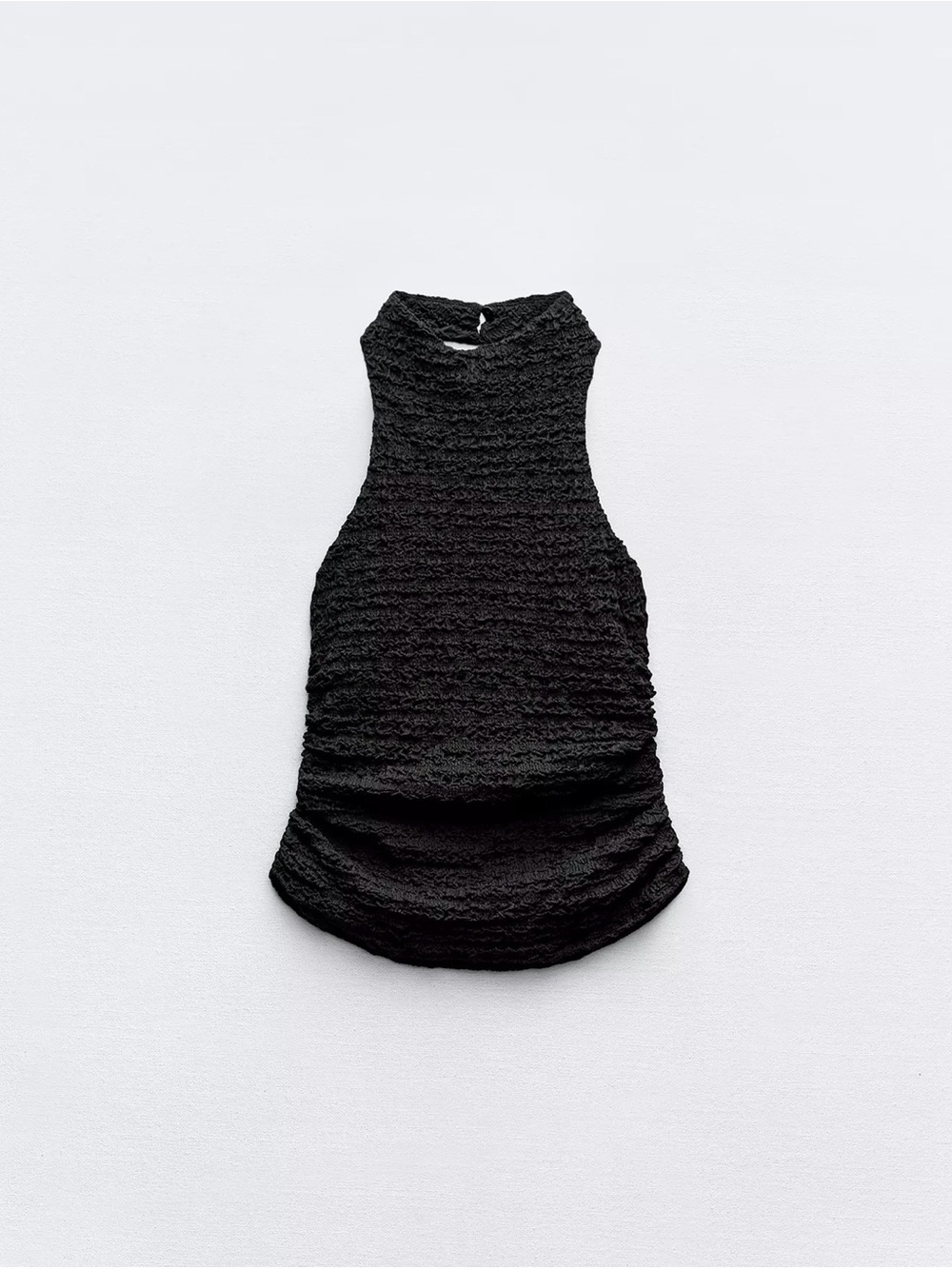 Zara Black Textured Sleeveless Mock-Neck Tank